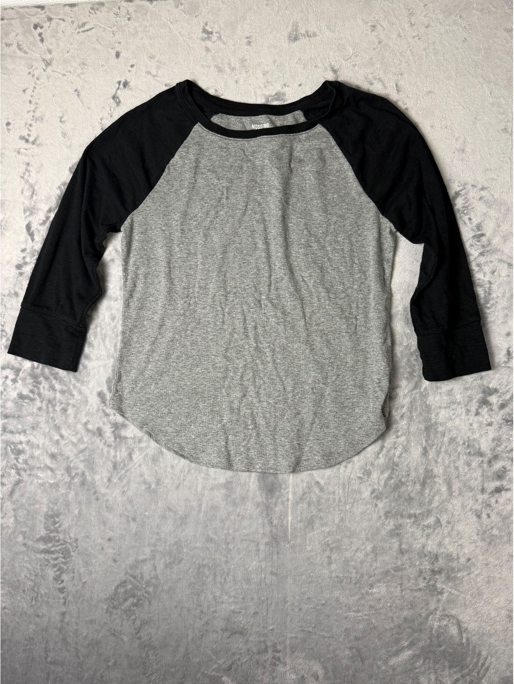 Mossimo Womens M Grey Black Raglan Baseball Tee 3/4 Sleeve T-Shirt Medium